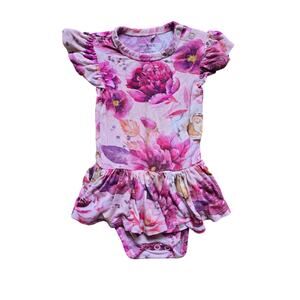 Posh Peanut Bamboo Pink Bold Floral Twirl Skirted Bodysuit Dress Size 3-6 Months